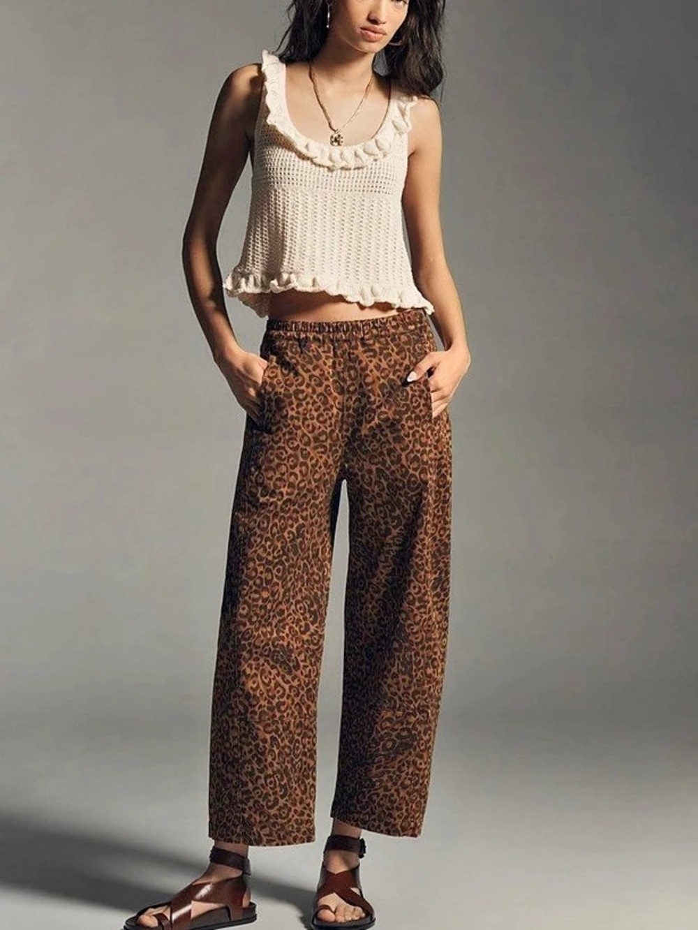 Maeve Brooklin Pull-On Wide-Leg Pants Brown